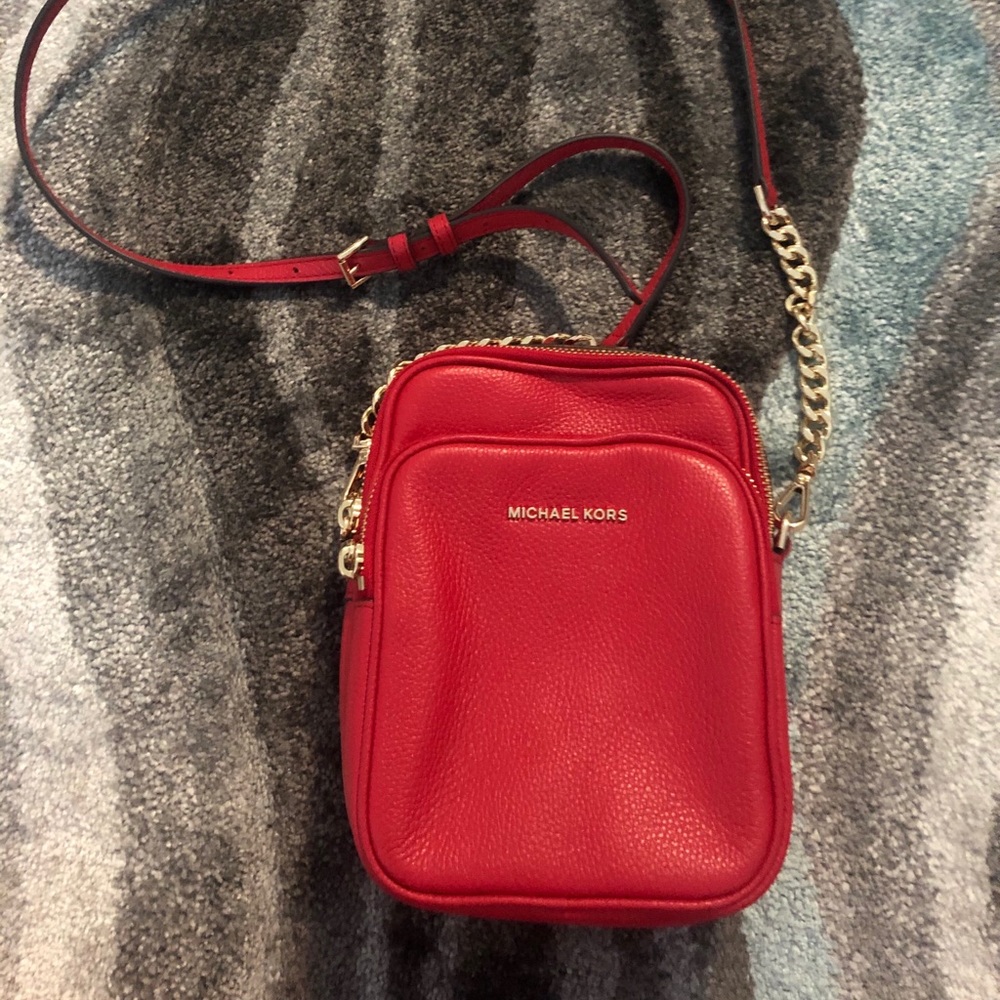 Michael Kors Red Leather Camera Crossbody Bag Gem